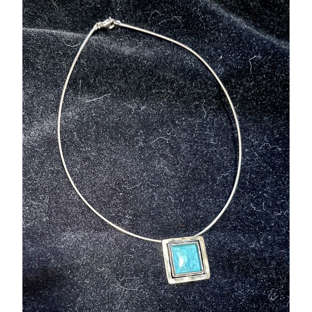 Silpada N1509 925 Sterling Silver Turquoise Square Pendant Necklace 17" Retired - Picture 7 of 7